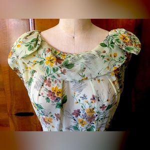 Vintage Jean Lang Original Yellow Floral Dress Circa 1950s